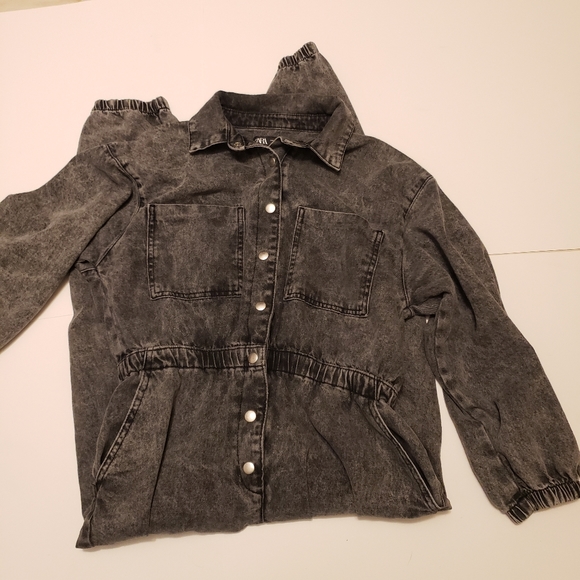 Zara Pants & Jumpsuits Zara Disney Jumpsuit Stone Wash Black Denim